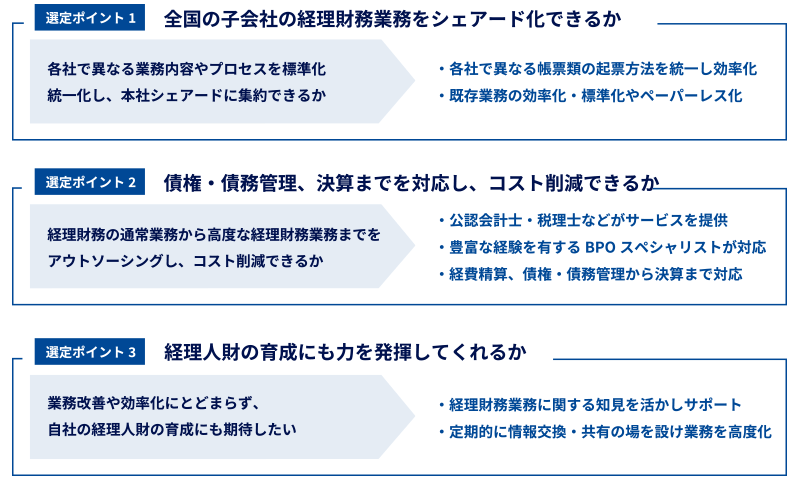 BBSの経理財務シェアードBPO を選定したポイント