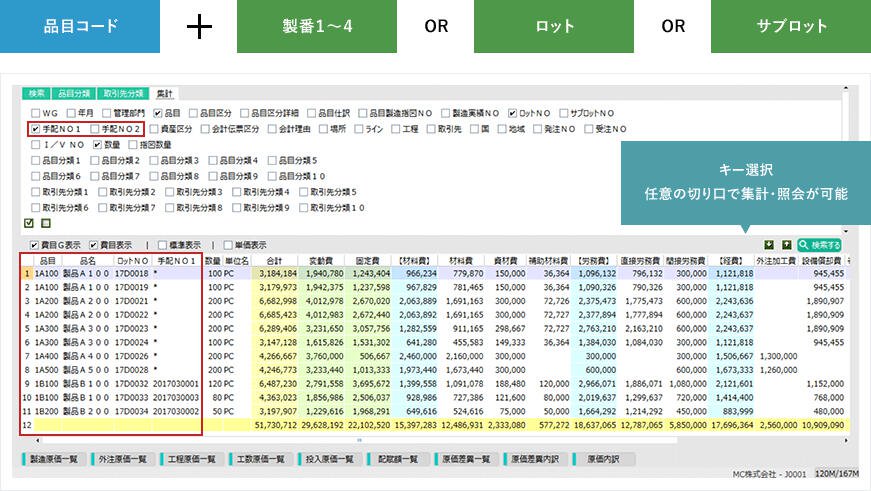 総合原価・個別原価双方に対応