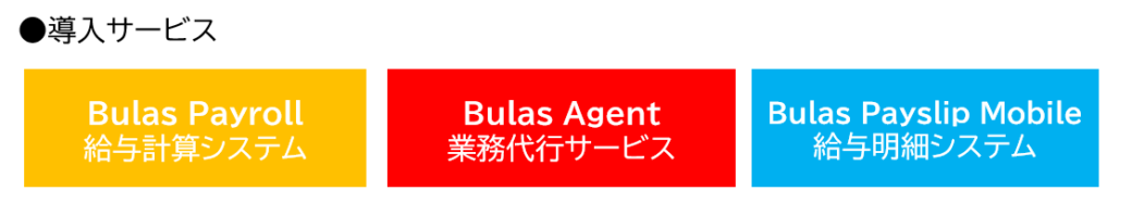 導入サービス　Bulas Payroll給与計算システム　Bulas Agent業務代行サービス　Bulas Payslip Mobile給与明細システム