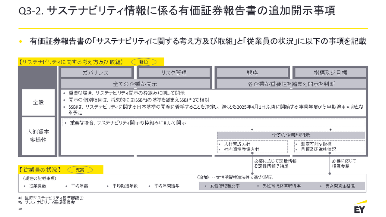 サステナビリティ情報に係る有価証券報告書の追加開示事項