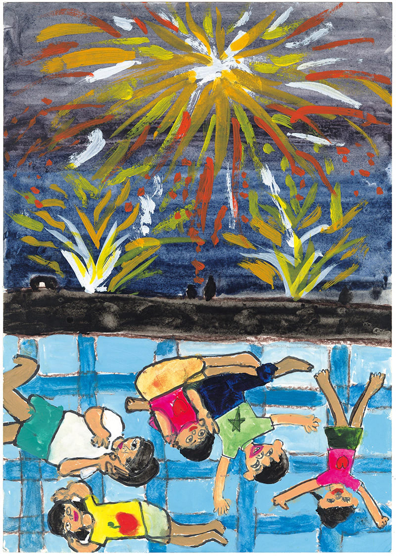 いとことねころんで見たかしわざきの大花火